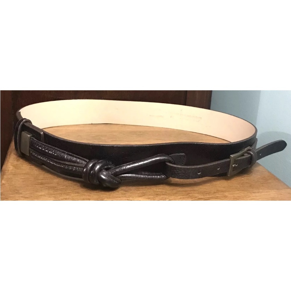 W by Worth Black Leather Belt with Knot Detail